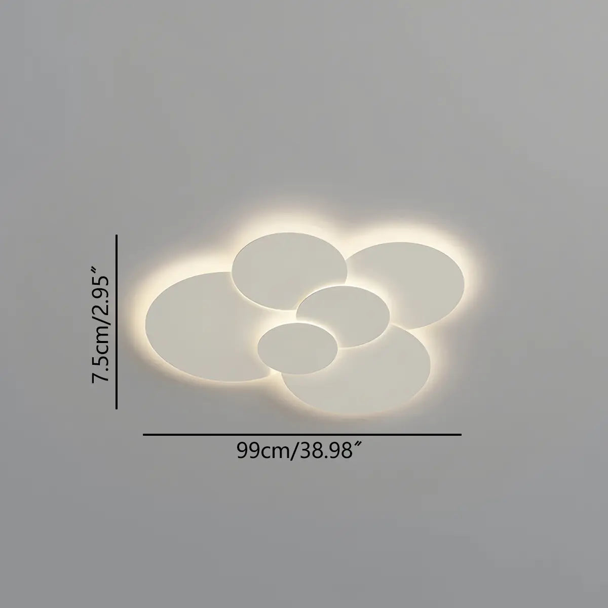Cloey cloud disc LED ceiling light shown installed with a soft halo of light on the ceiling