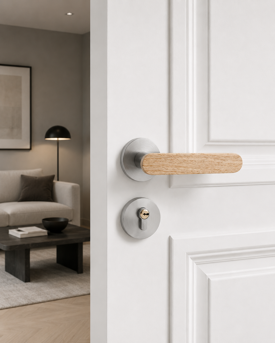 Clovelly Zinc Alloy Door Lock Set side profile on an interior door