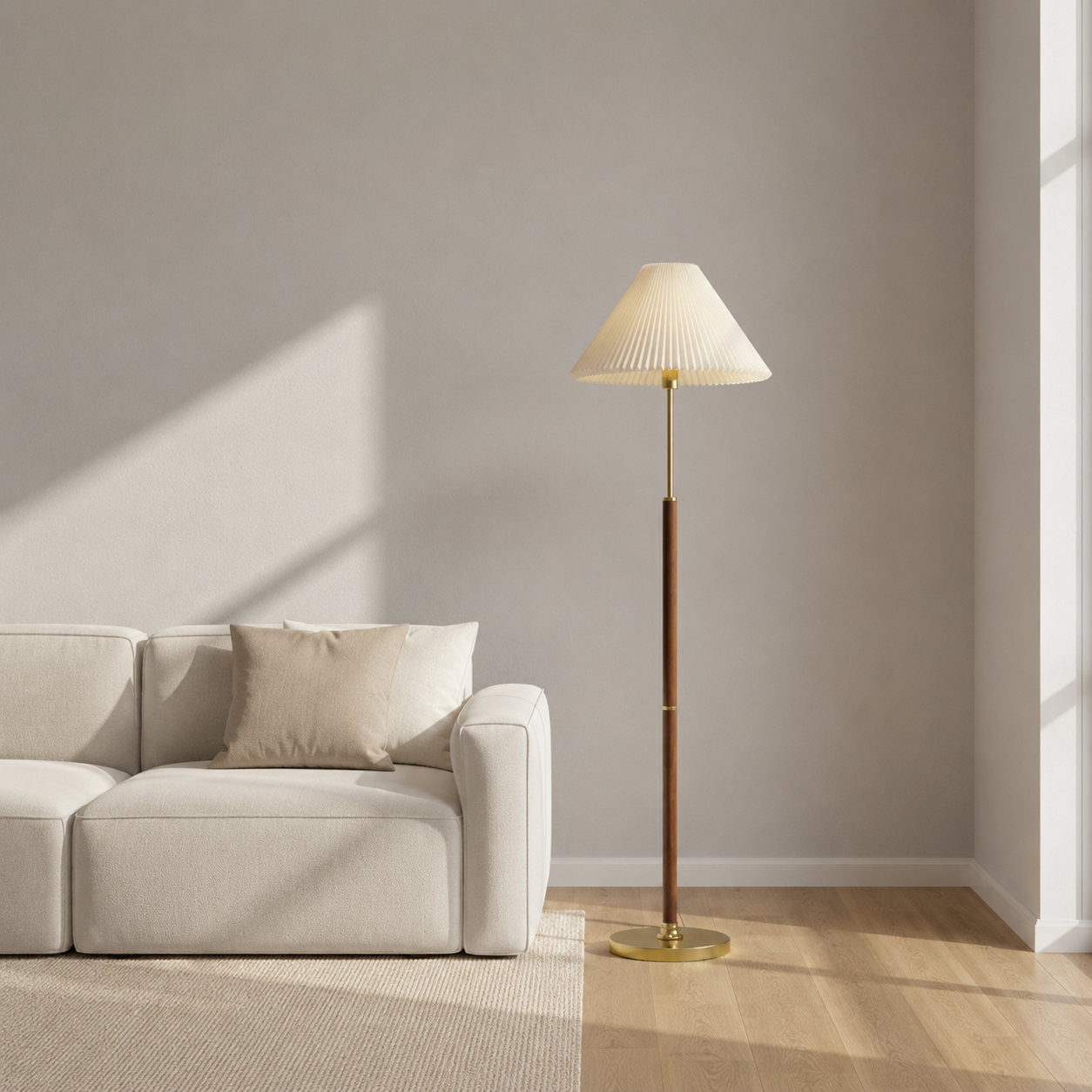 Copa floor lamp wood and metal base detail