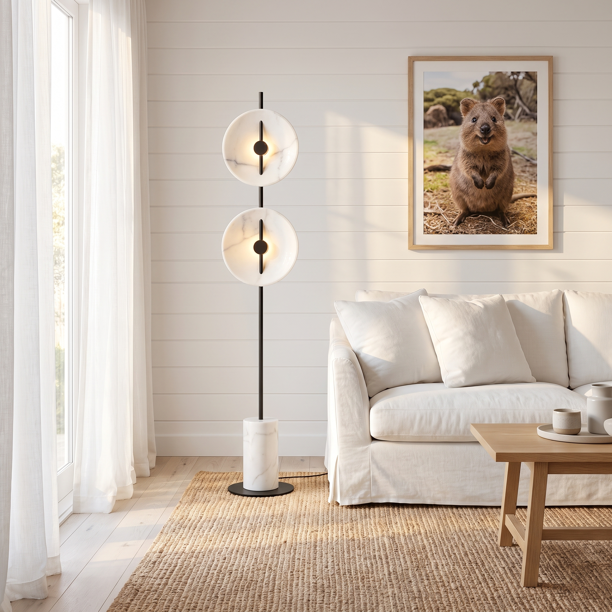 Culburra floor lamp in a bright coastal beach house living room