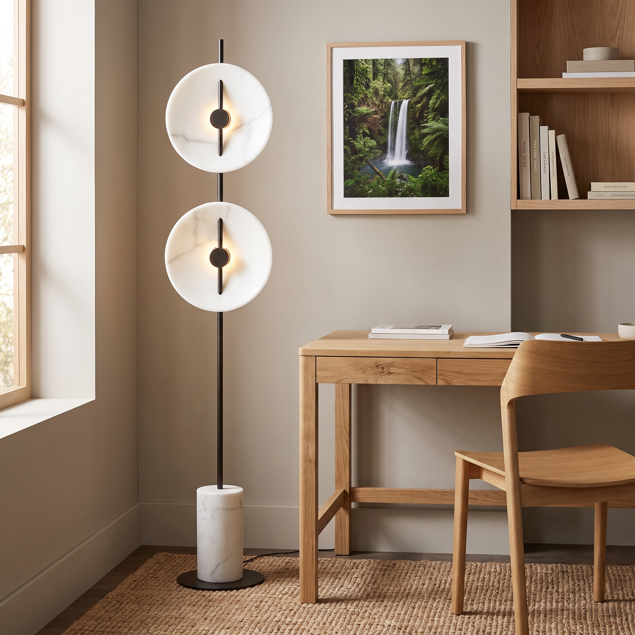 Culburra dual resin shade floor lamp in a warm Scandinavian study
