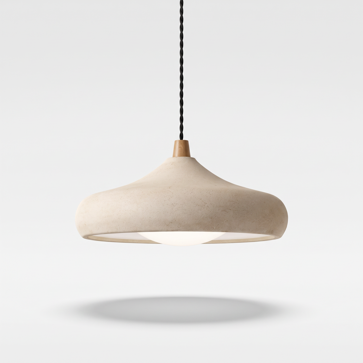 Dakota retro white disc pendant light on a white background