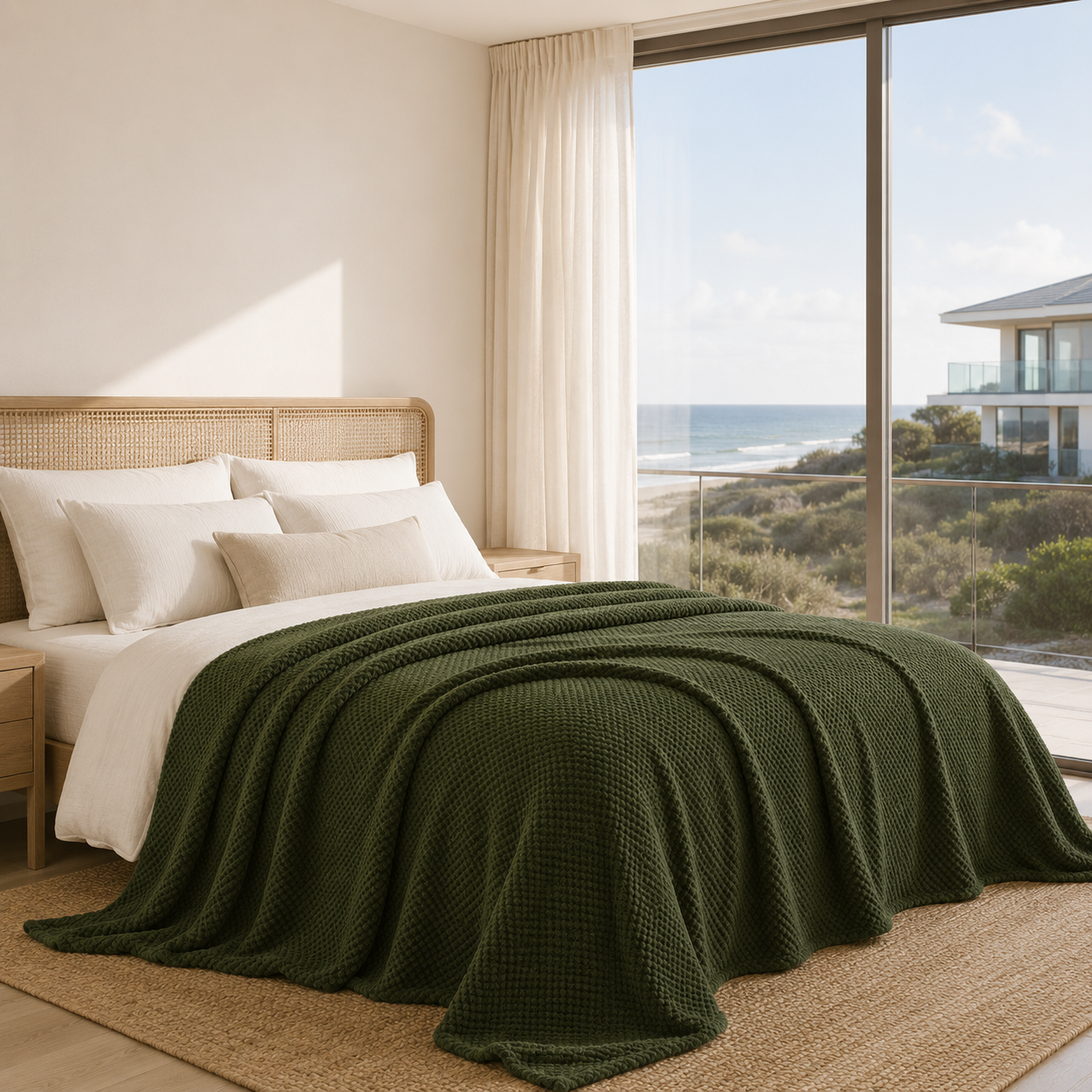 Denham Fleece Blanket styled on a bed for extra warmth