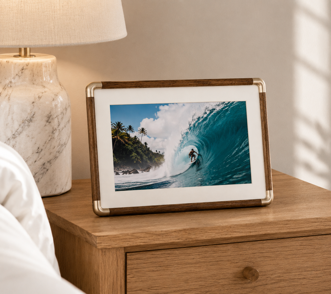 Eden Photo Frame collection shown in Teak and Black Walnut finishes across multiple sizes