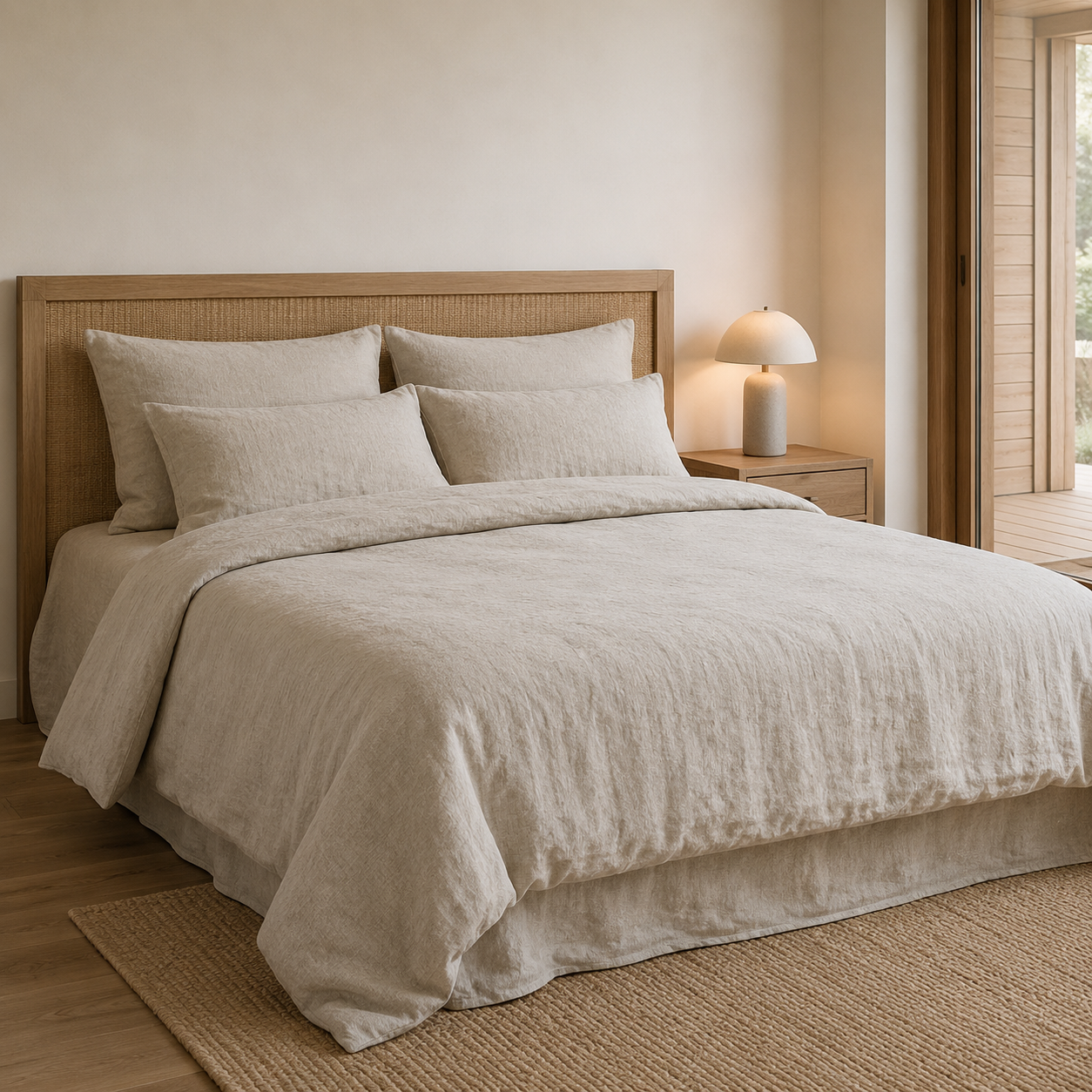 Elara Linen Bedding Set on a made bed