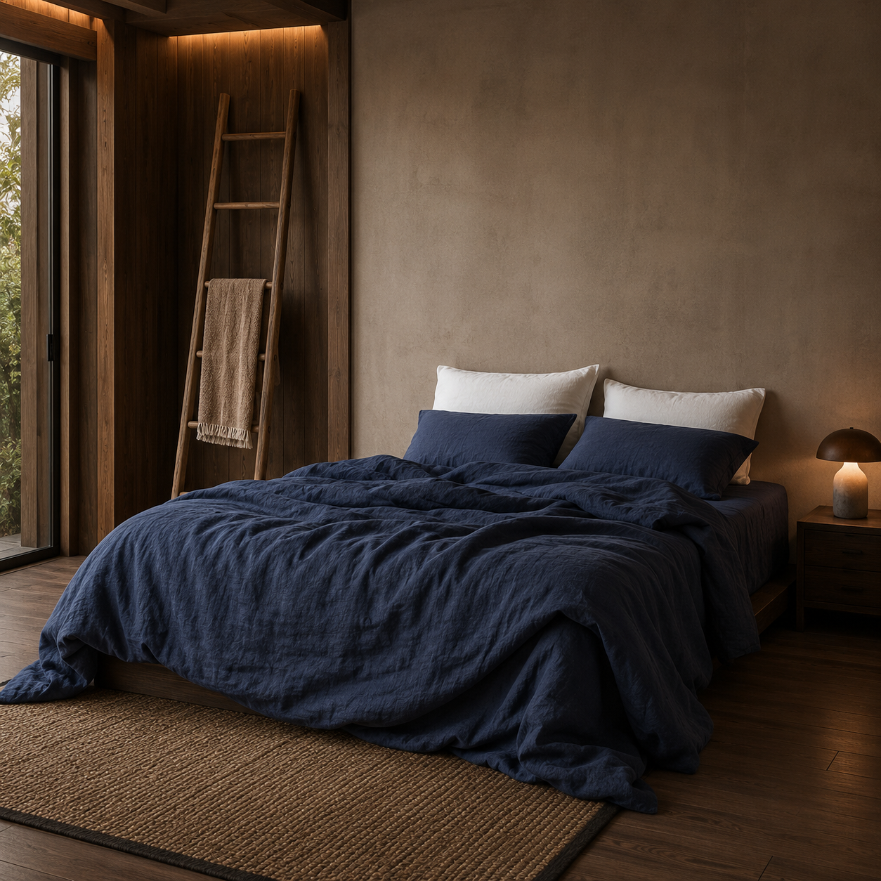 Elara Linen Bedding Set with pompom trim pillowcase detail