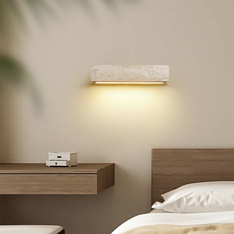 Elin Travertine Outdoor Wall Light - slim LED stone sconce - product image 1