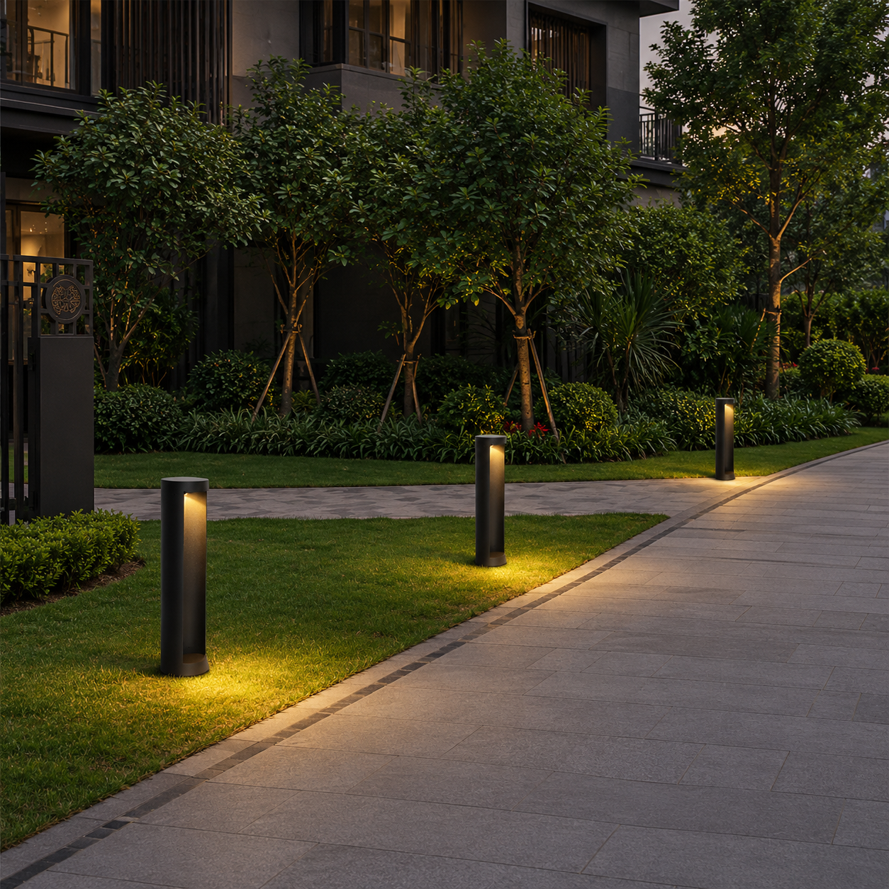 Close-up of the Elow Bollard Light's minimalist aluminium design
