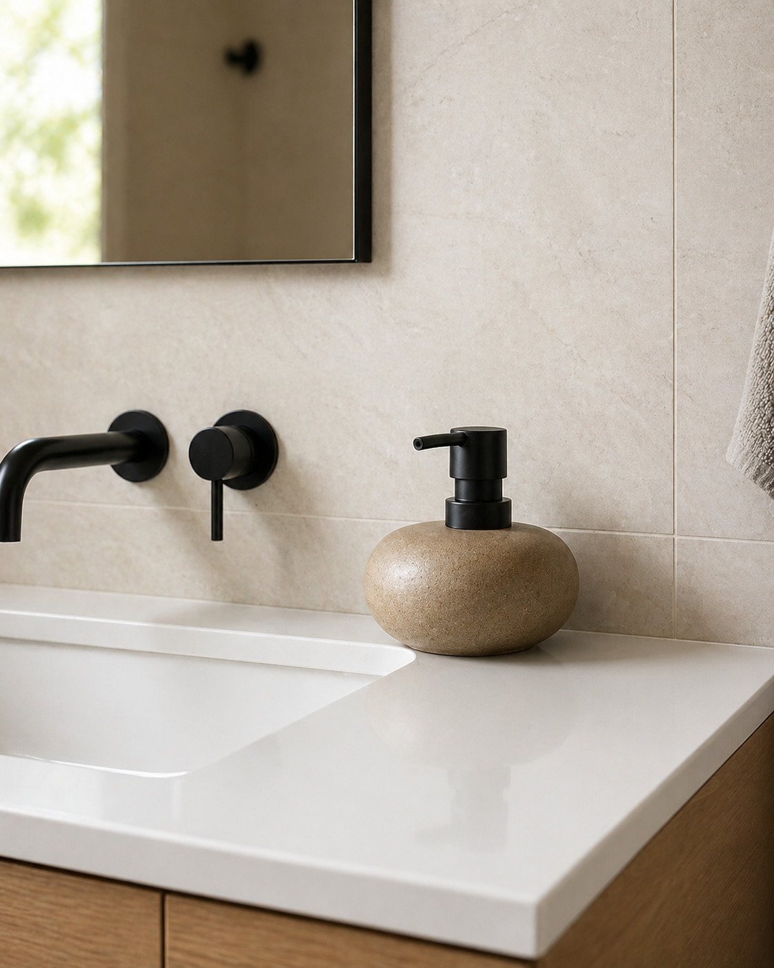 Eron Ceramic Soap Dispenser Bottle close-up of the textured ceramic glaze
