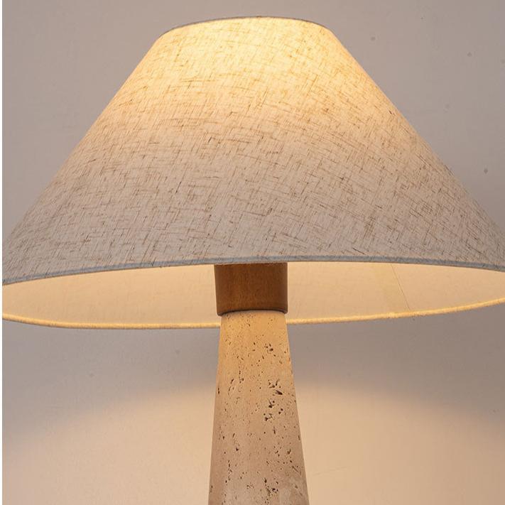 Fingal travertine table lamp natural stone base and fabric shade detail
