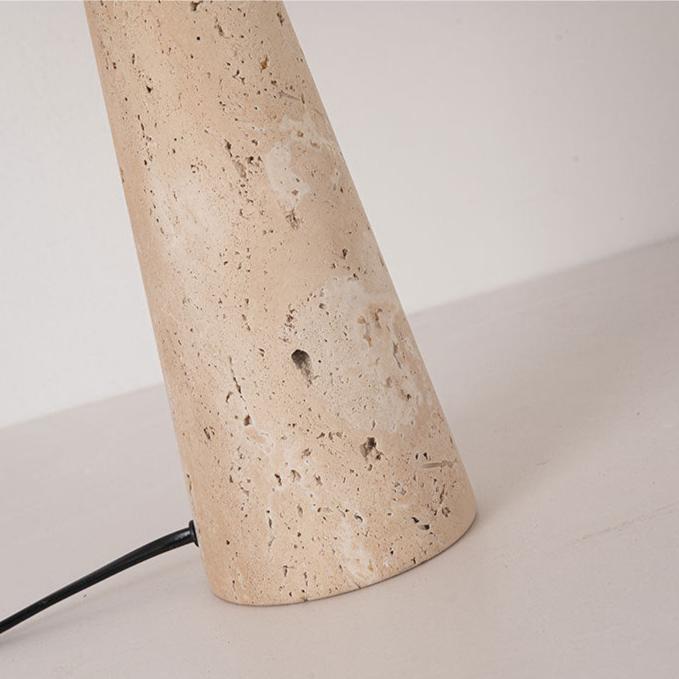 Fingal travertine table lamp showing the stone base texture and banding