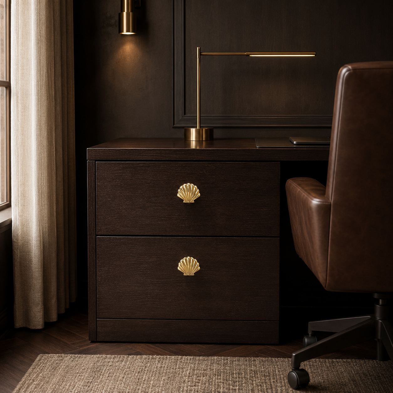 Hamilton Brass Sea Shell Cabinet Handle showing the shell-inspired silhouette in its available finish