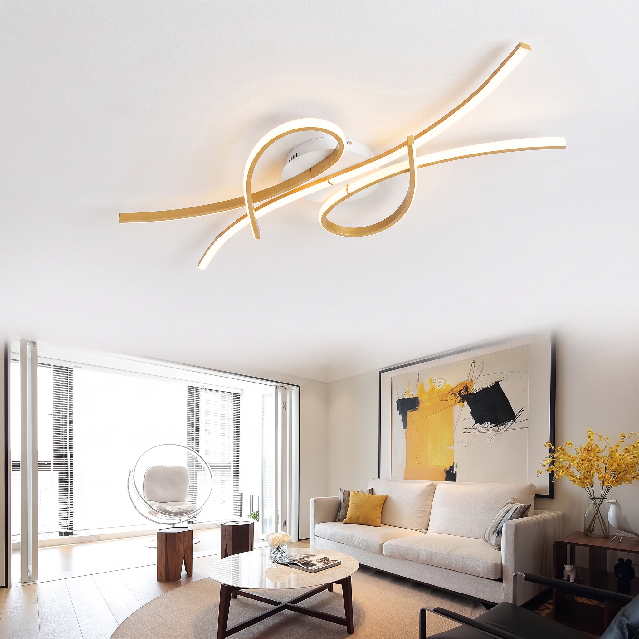 Selina smart LED ceiling light in gold on a white studio background
