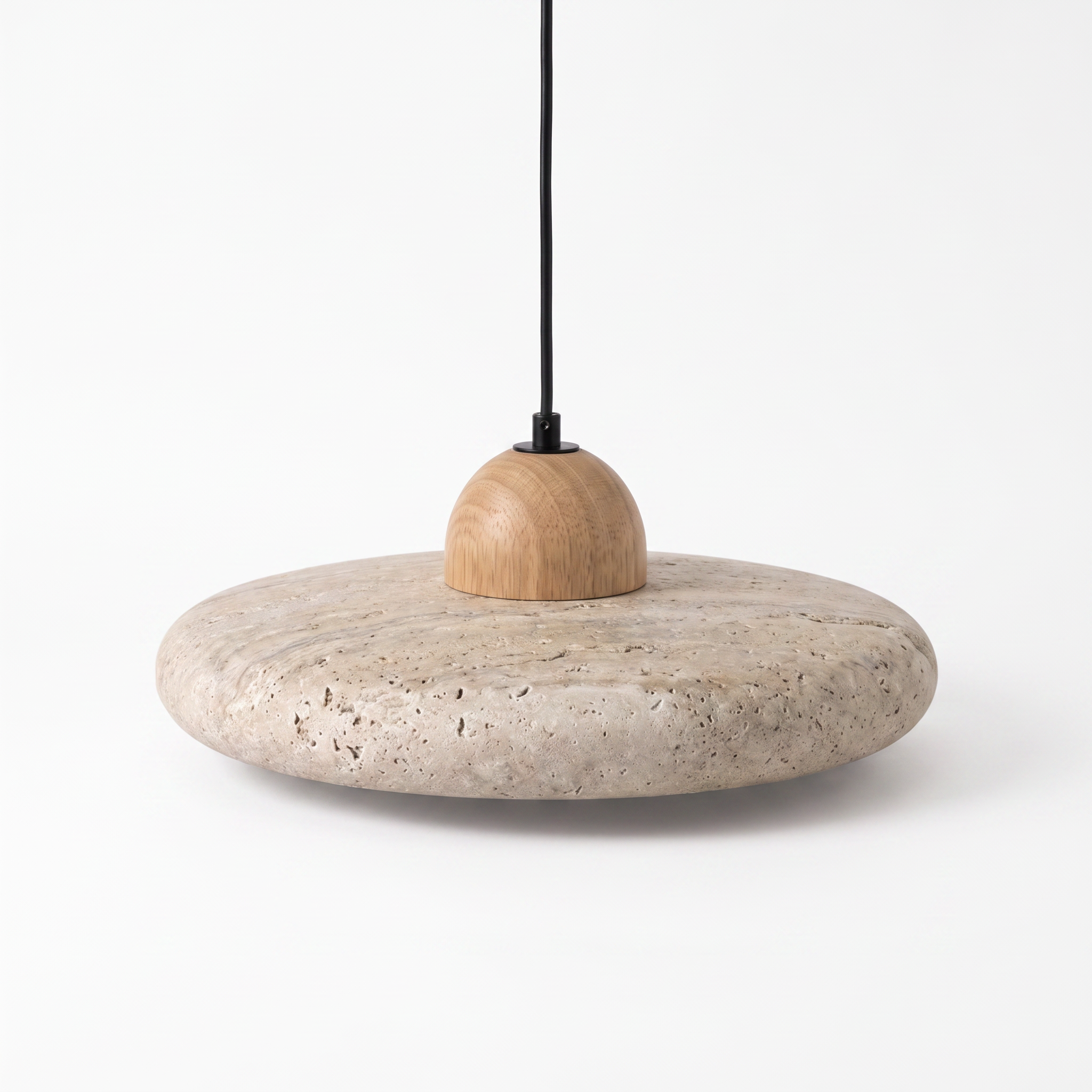 Sabi Travertine Pendant Light in Light Wood on a plain white studio background