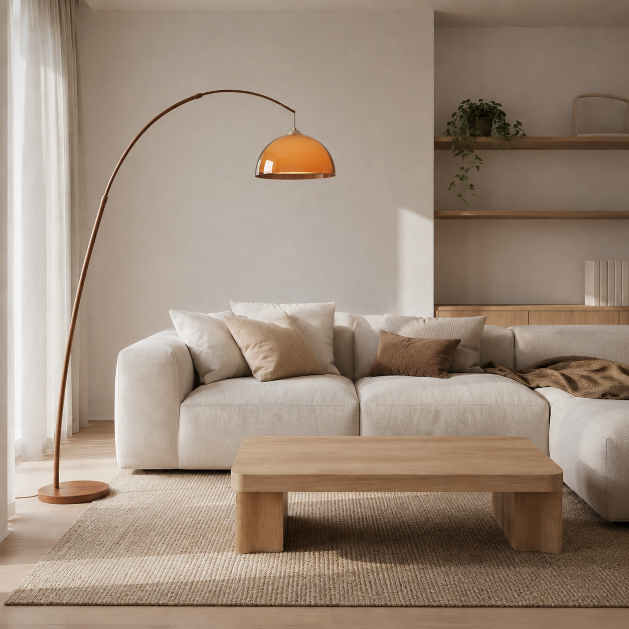 Iluka modern arc floor lamp in a living room