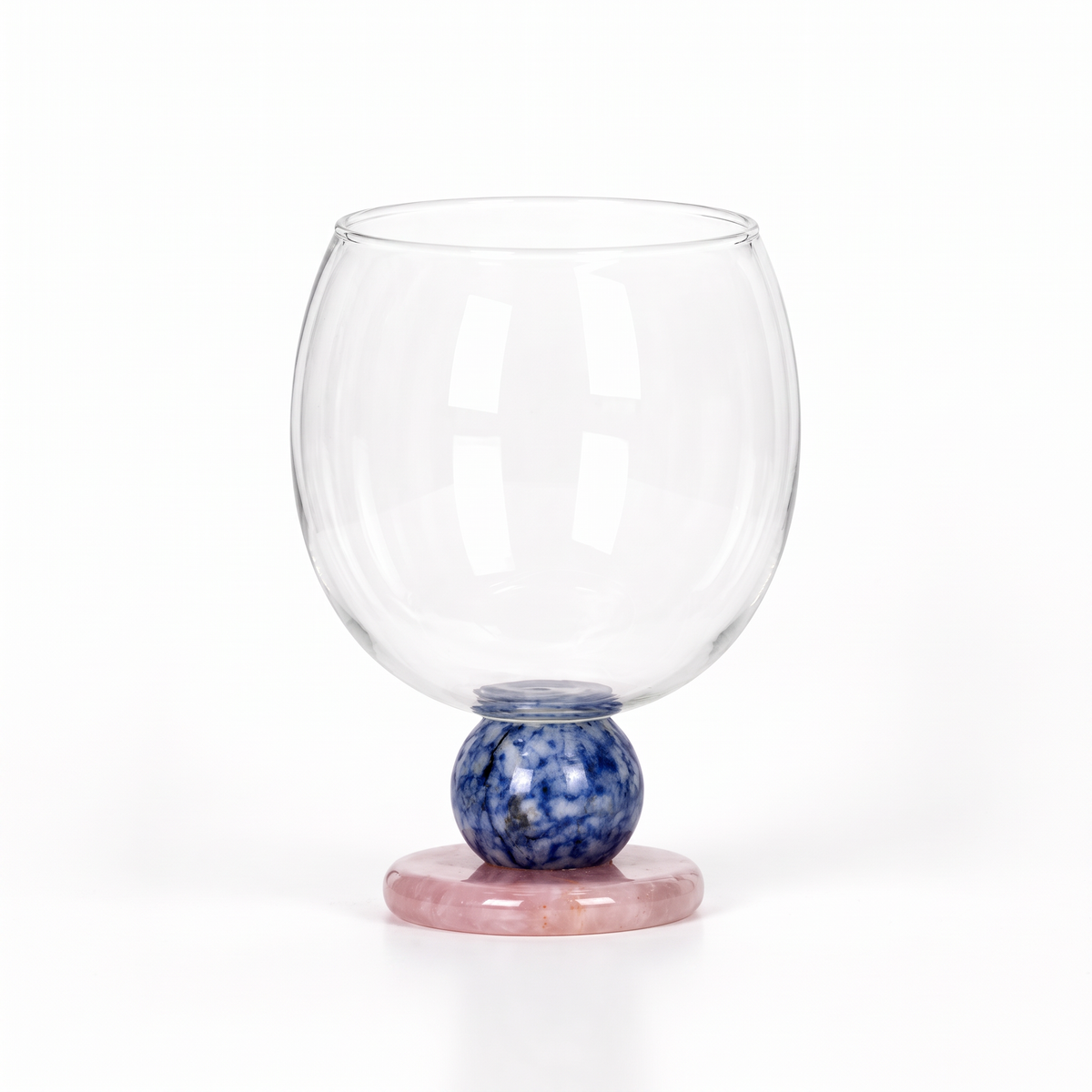 Ivy Sculptural Borosilicate Drinking Glass in Blue on a plain white background
