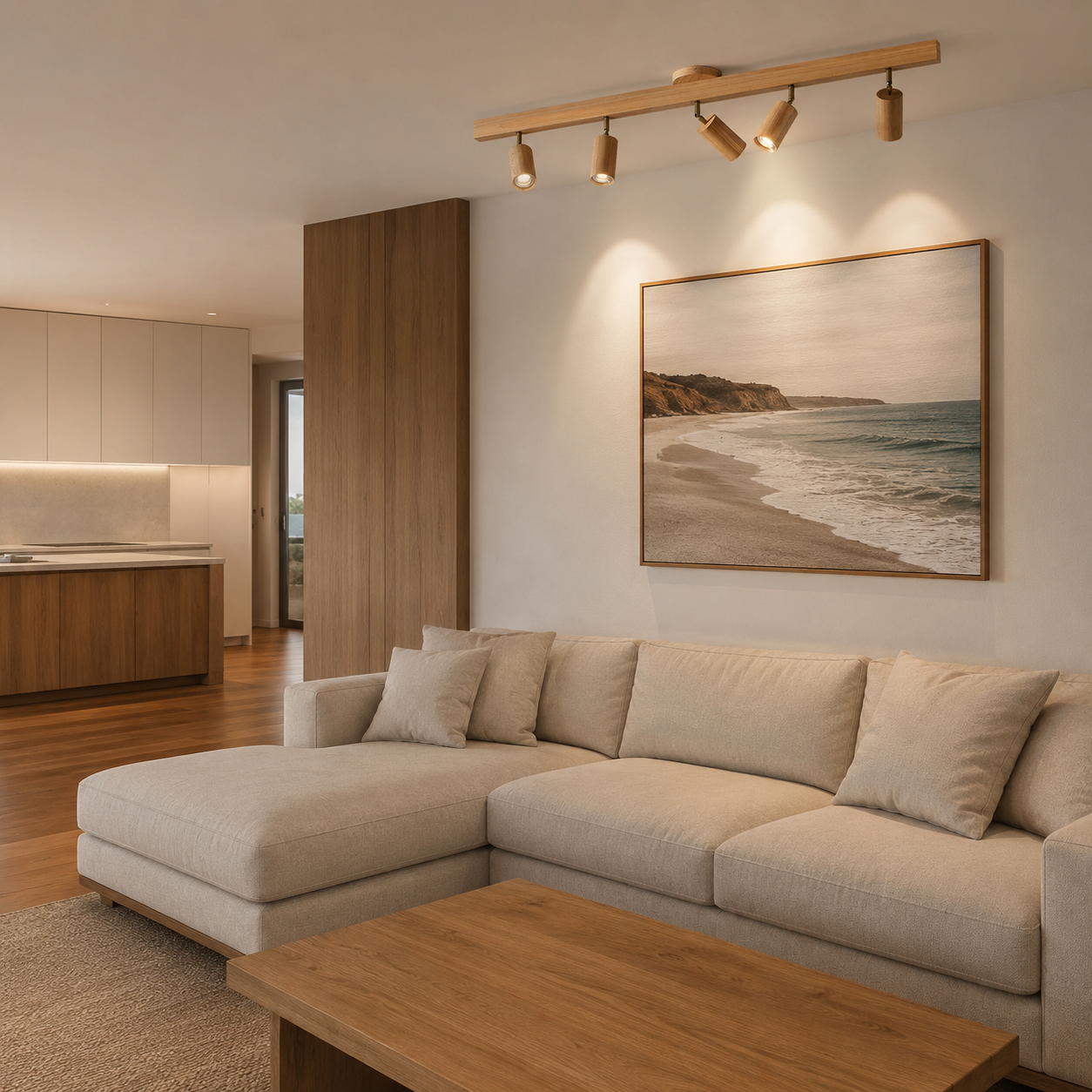 Close-up of the Jarred Wooden Ceiling Spotlight adjustable LED head