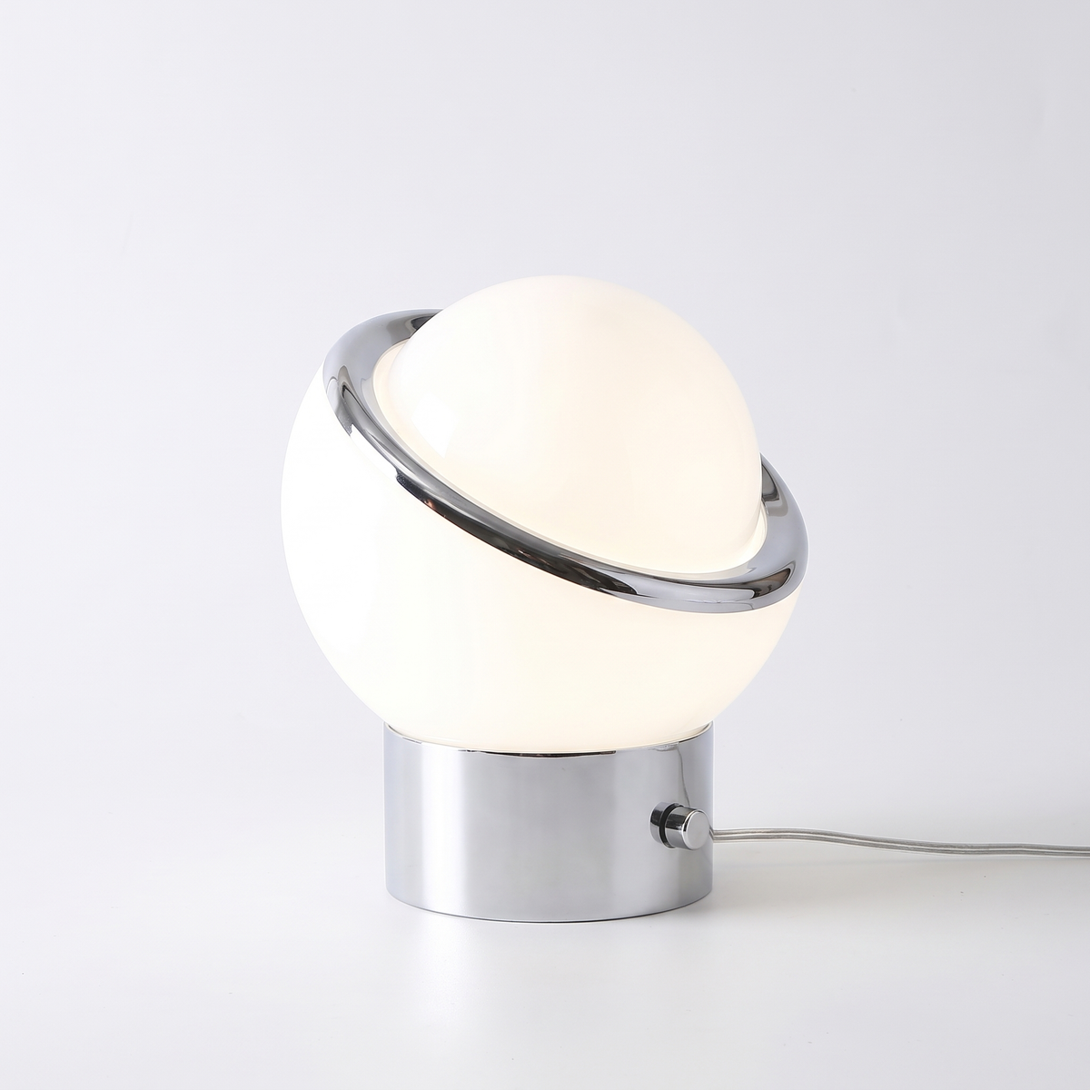Jayla Bauhaus table lamp in white with opal glass shade on a white background