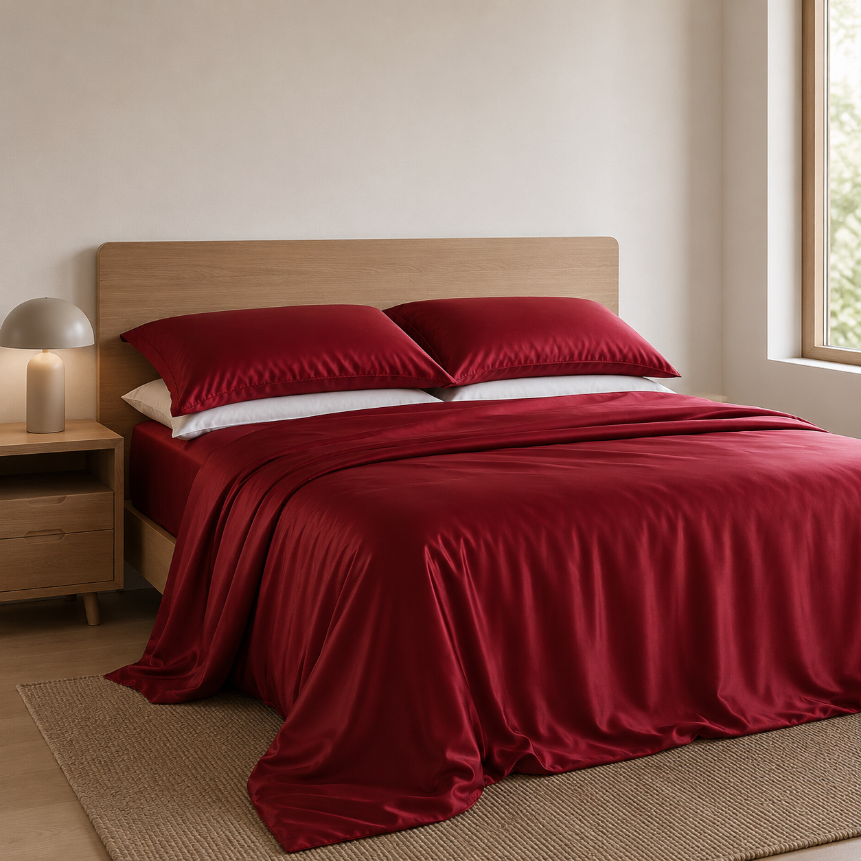 Jesi Premium Silk Bedding Set on a made bed