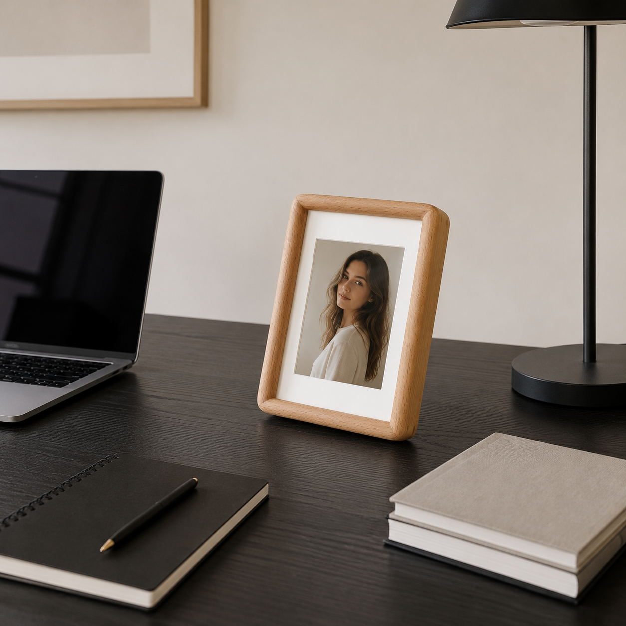Joanna Picture Frame in Black Walnut styled on a bedside table