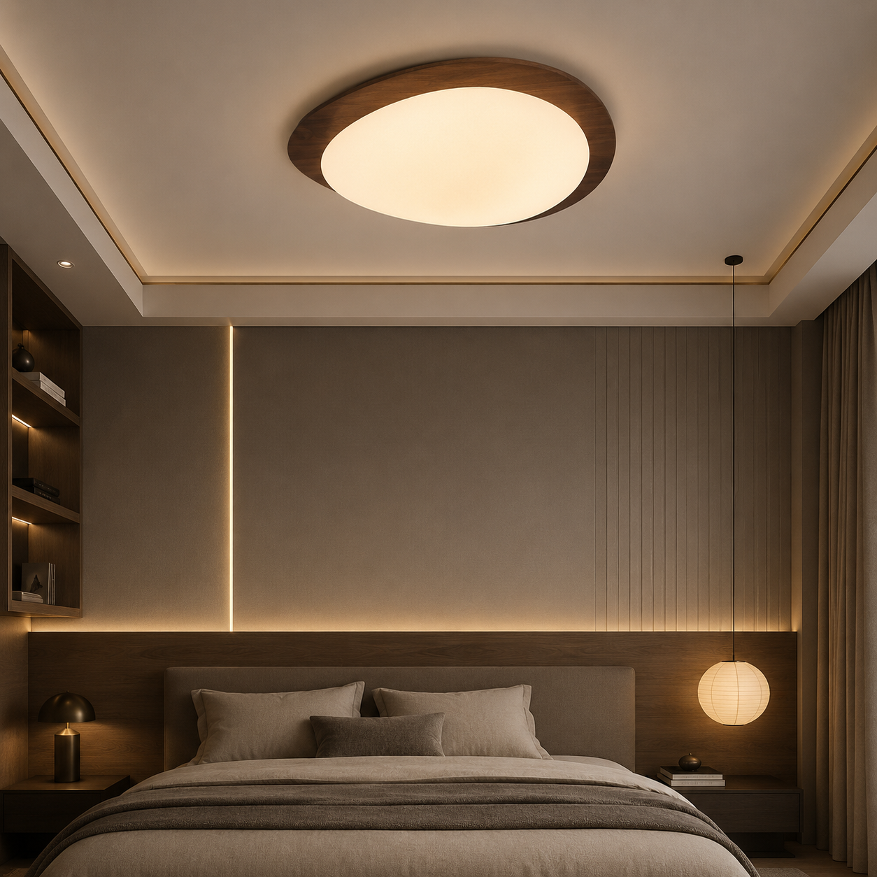 Jorin Wood Grain LED Flush Mount Ceiling Light in Walnut finish