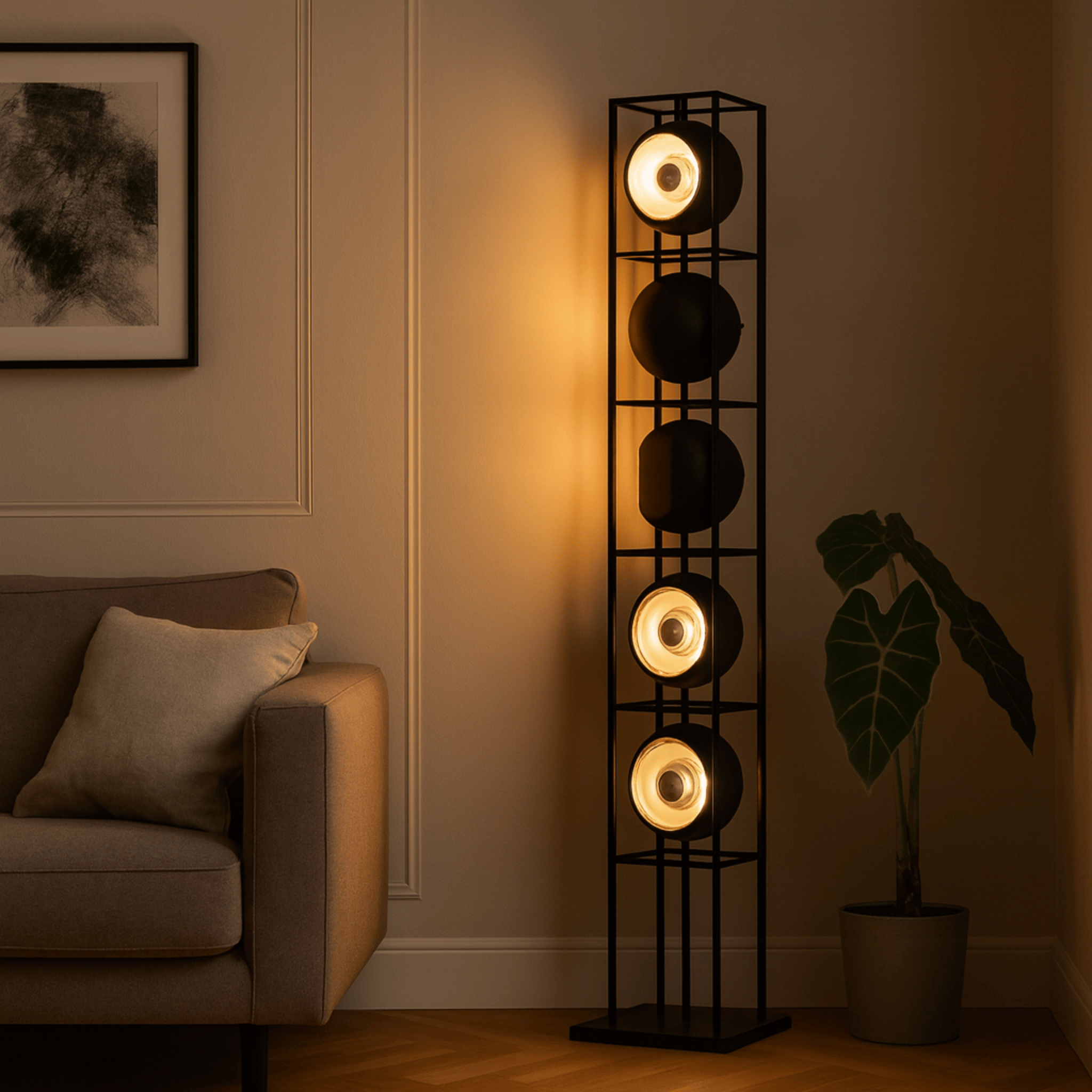 Kioloa dual LED sphere floor lamp studio shot