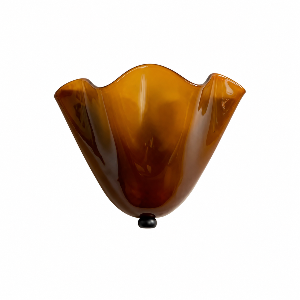 Kira artistic wall sconce in brown glass with scalloped pleated shade on a white background