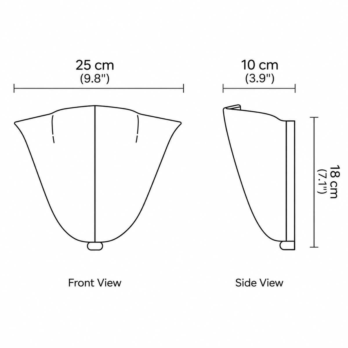 Kira artistic wall sconce dimensions, 25cm wide x 18cm high x 10cm deep (9.8 x 7.1 x 3.9in)