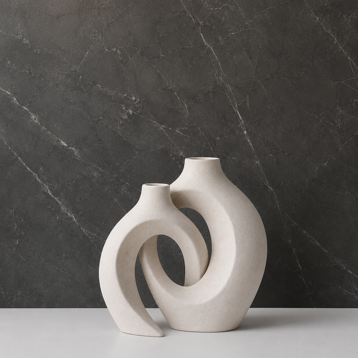 Lennox Ceramic Vase styled with fresh flowers on a console table