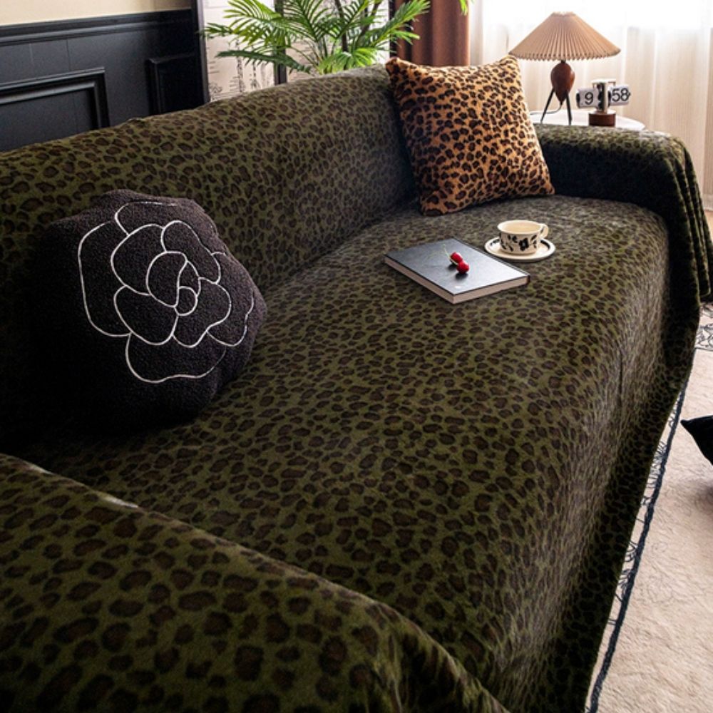 Leopard print sofa cover size guide in centimetres and inches