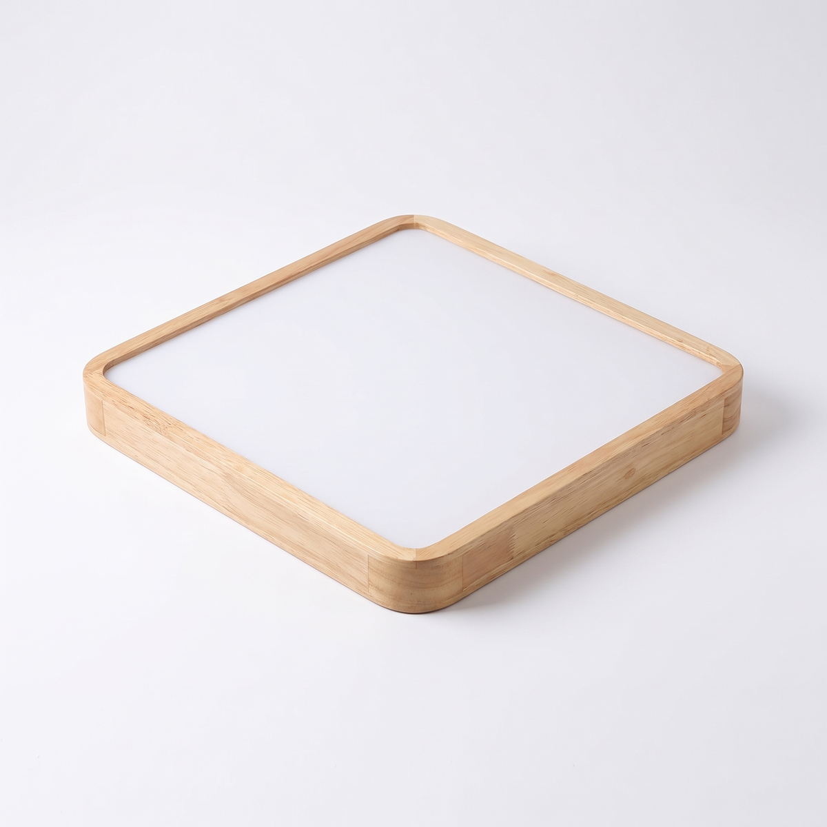 Lerie square timber LED flush mount ceiling light on a plain white background