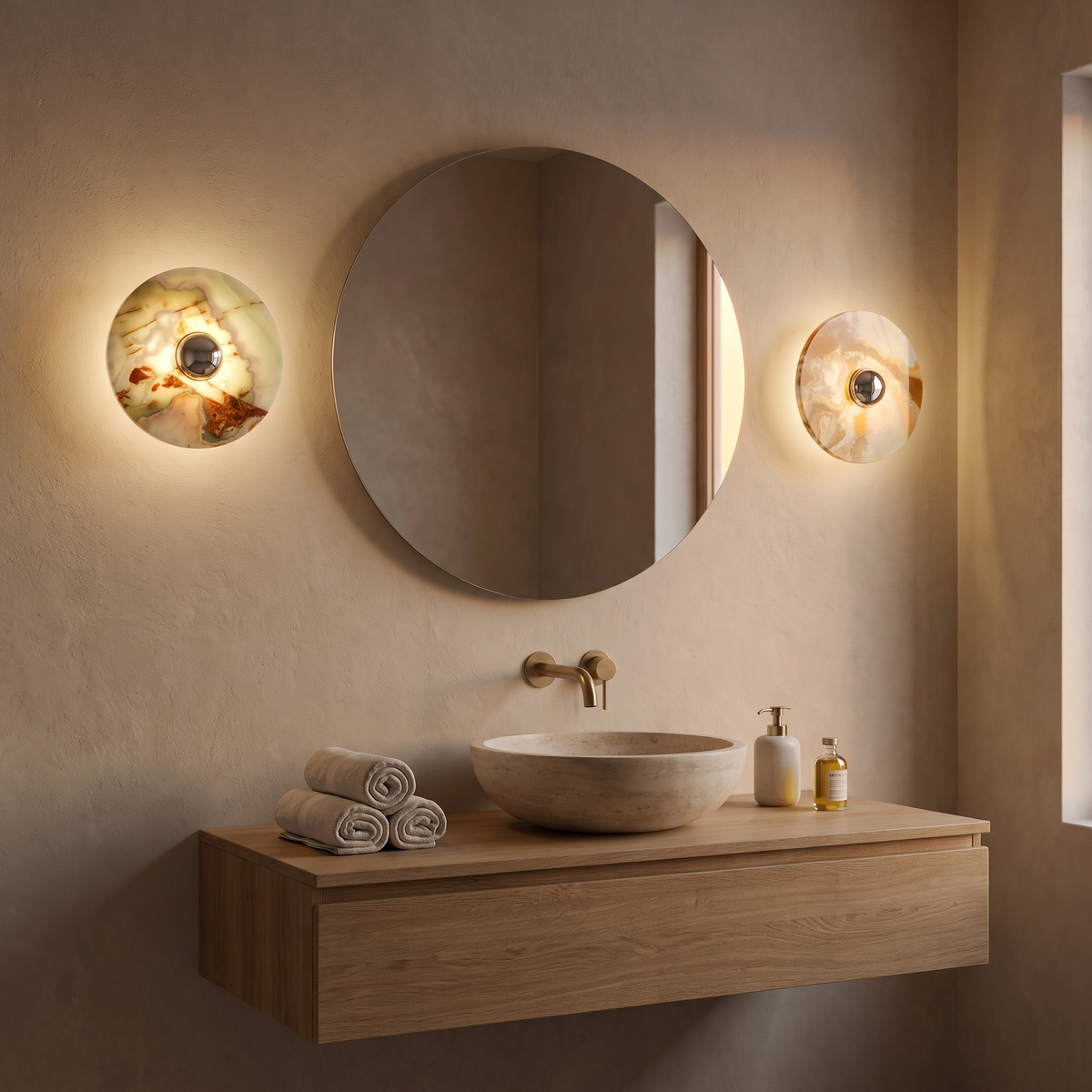 Lias jade onyx wall sconce in an ensuite