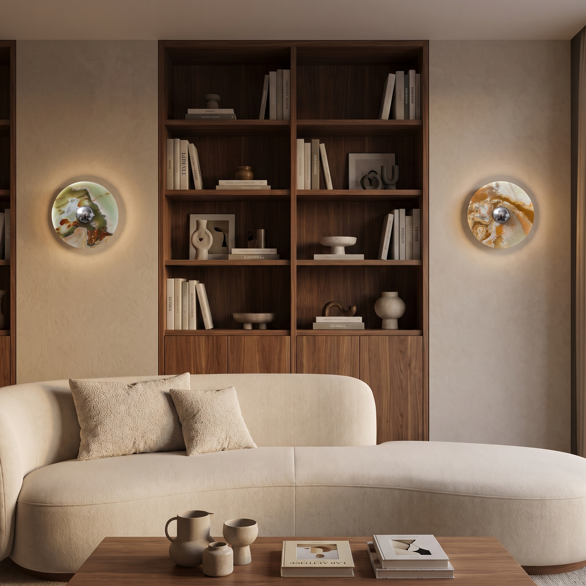 Lias jade onyx wall sconce in a living room