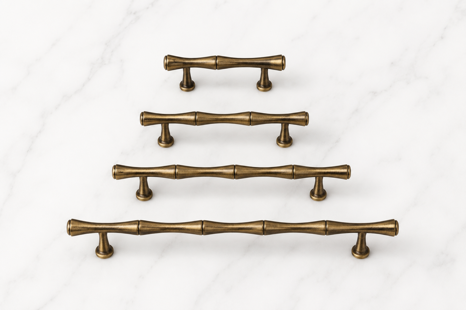 Lucia Antique Brass Cabinet Handle side profile showing the tapered silhouette