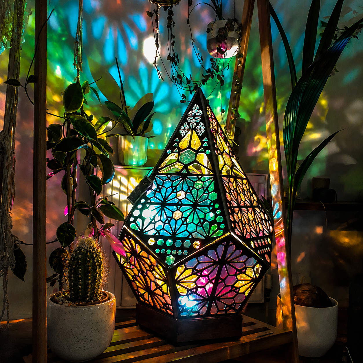 Lumi Bohemian Star LED Table Lamp glowing with warm star pattern light