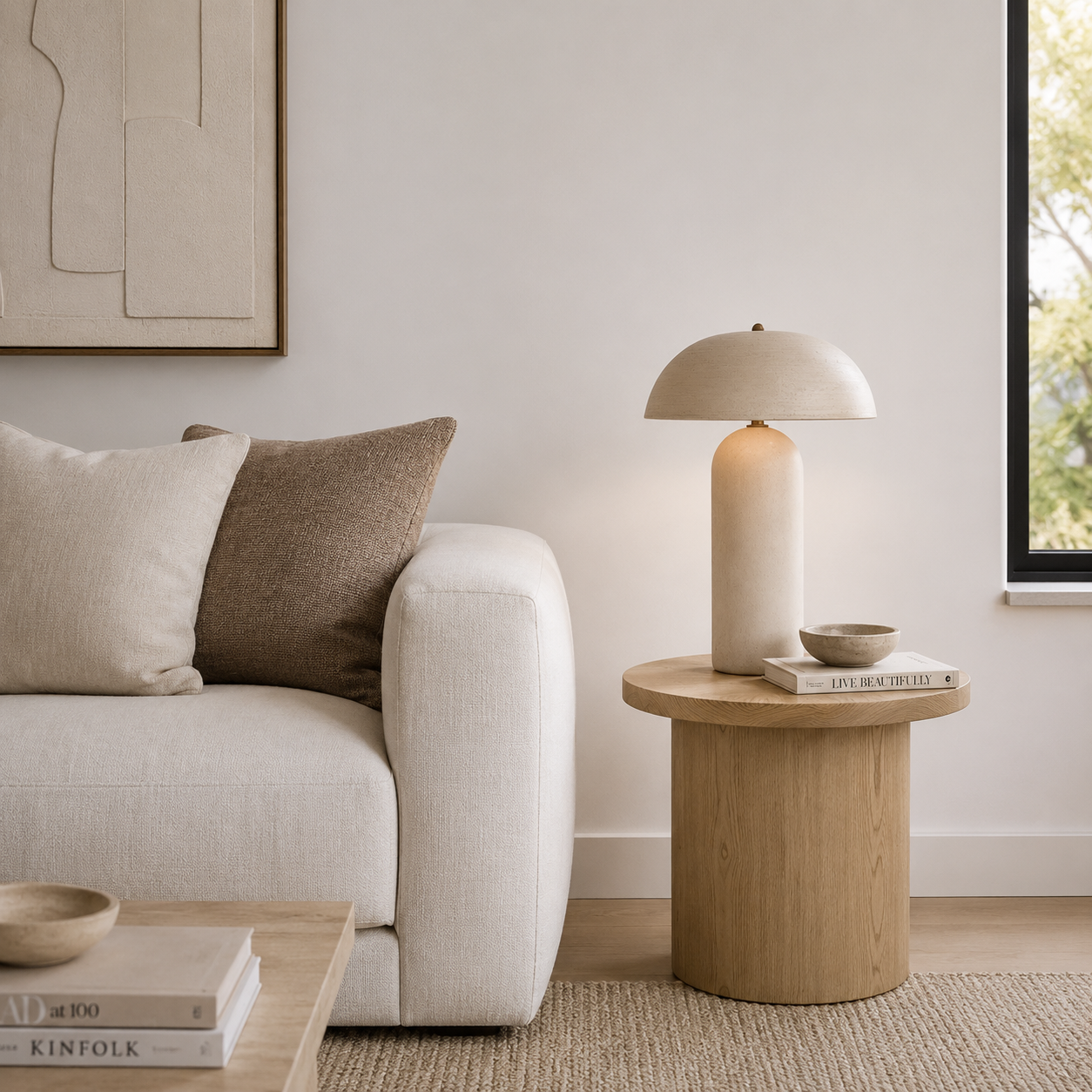 Luvira Ceramic Desk Lamp with sculptural base and fabric shade