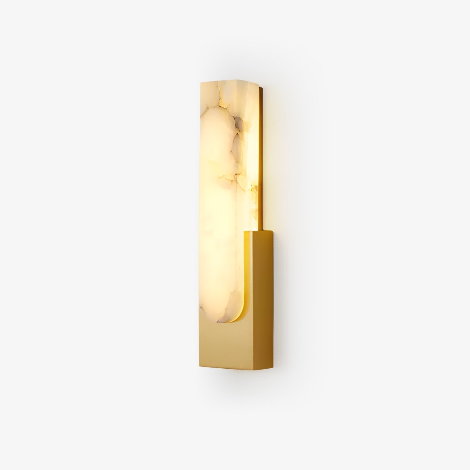 Detail of the glossy painted iron body on the Mali alabaster LED wall sconce