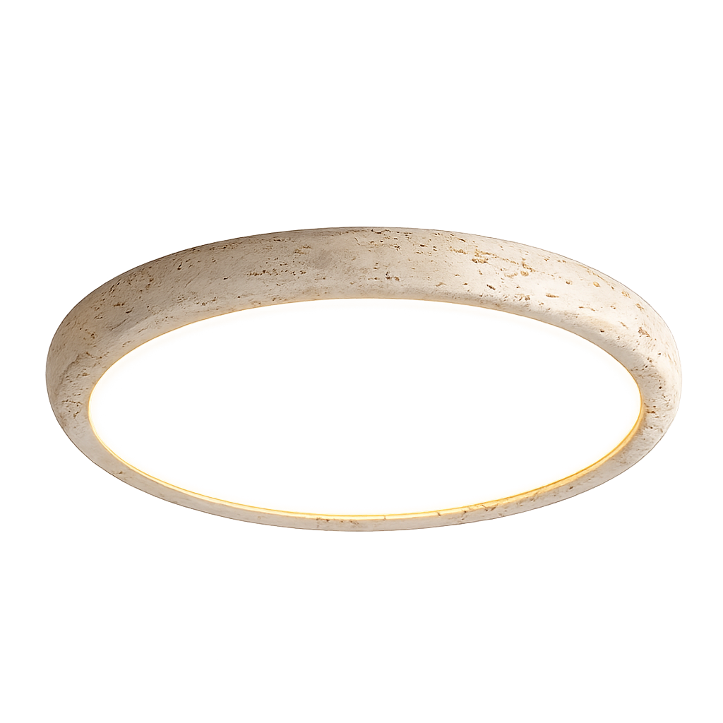 Mali Travertine LED Ceiling Lamp glowing with tri-color light