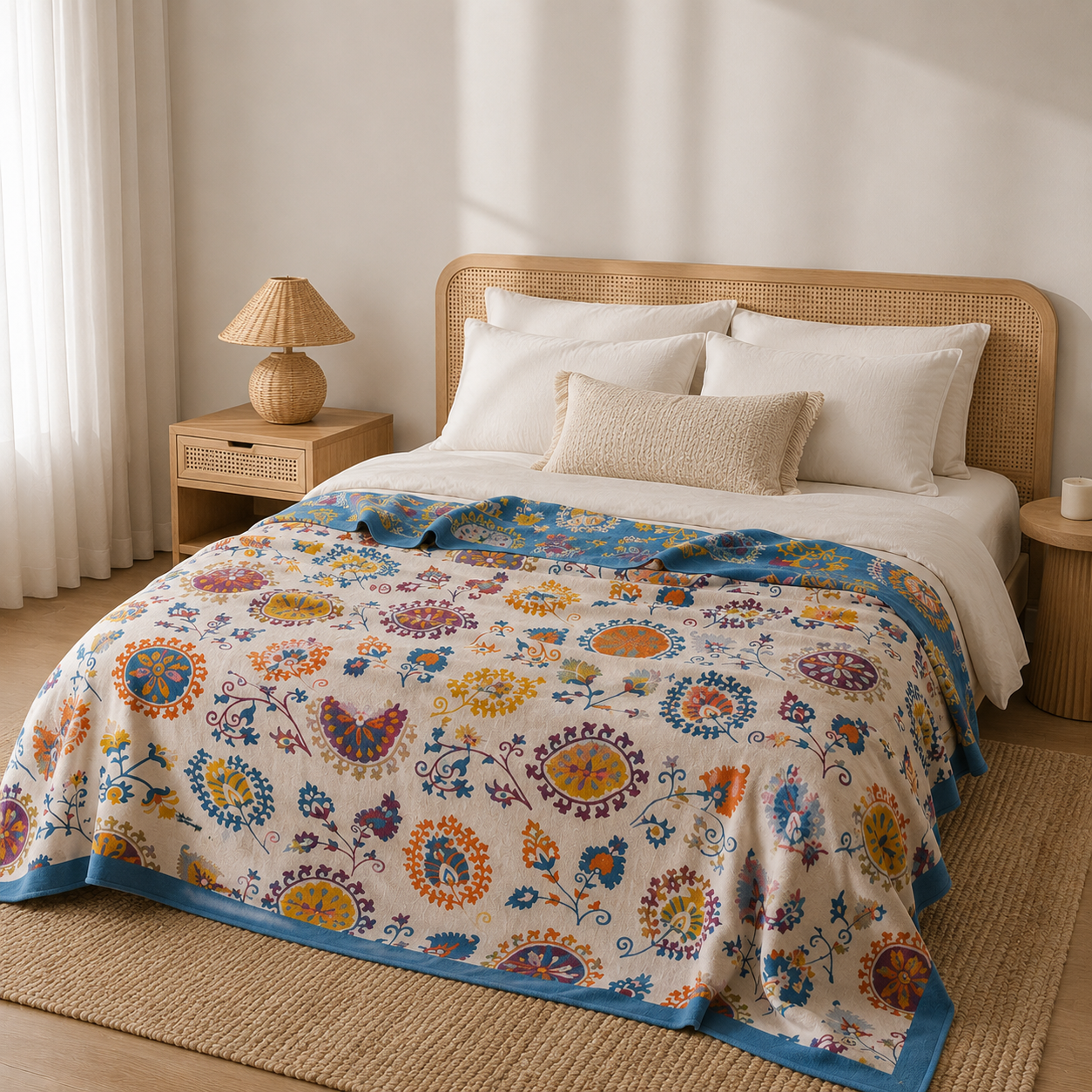 Mallee Cotton Throw Blanket styled on a sofa in a living room setting