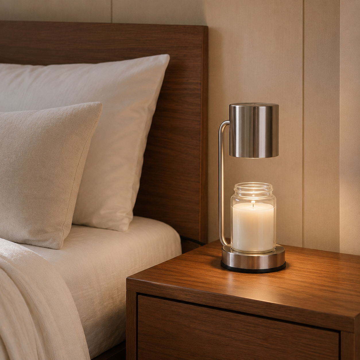 Maple candle warmer lamp in black finish on side table