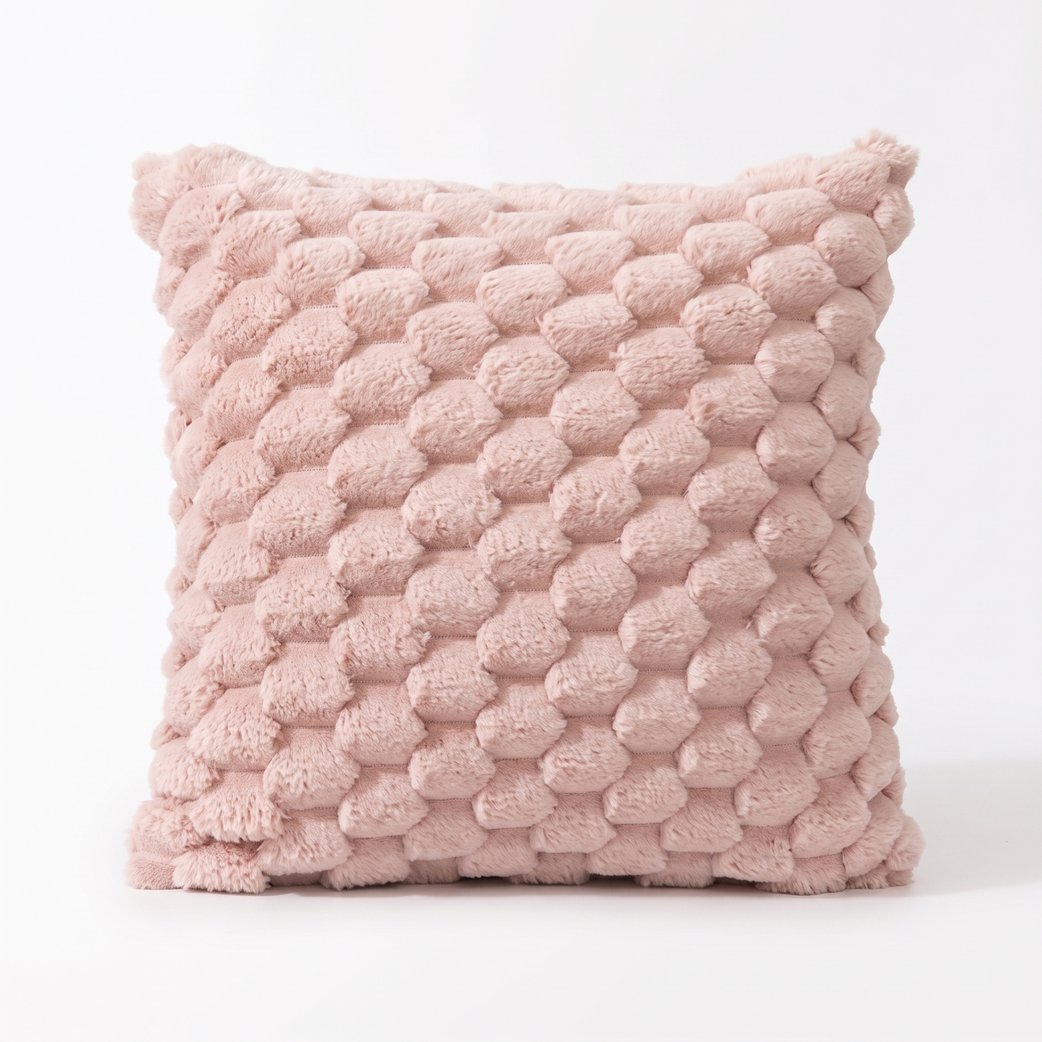 Maria plush 3D textured cushion cover in pink on a white background