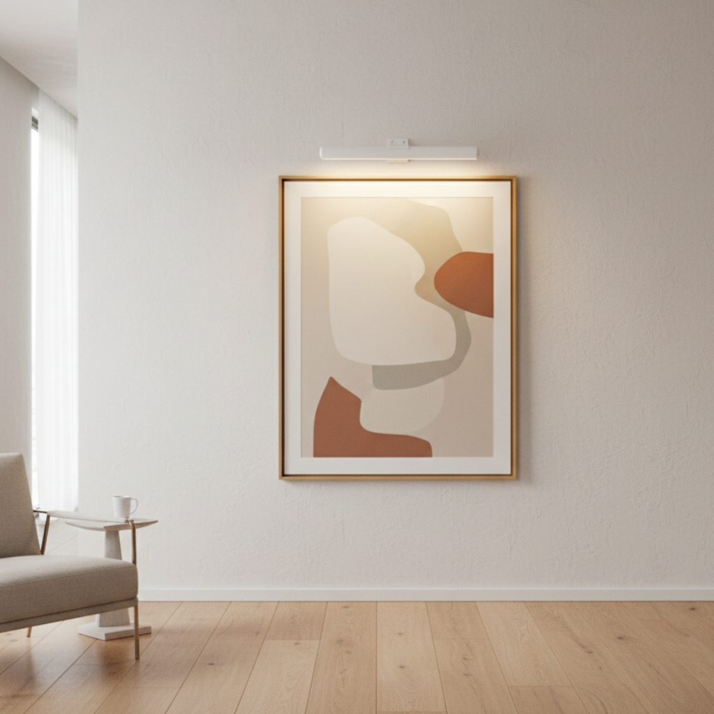 Marley cordless rechargeable picture light showing its warm, natural and cool white colour settings