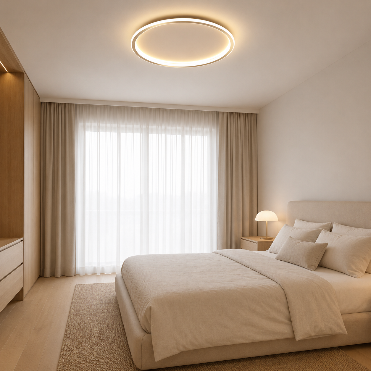 Maroubra Flush Mount Oyster Light installed in a modern living room