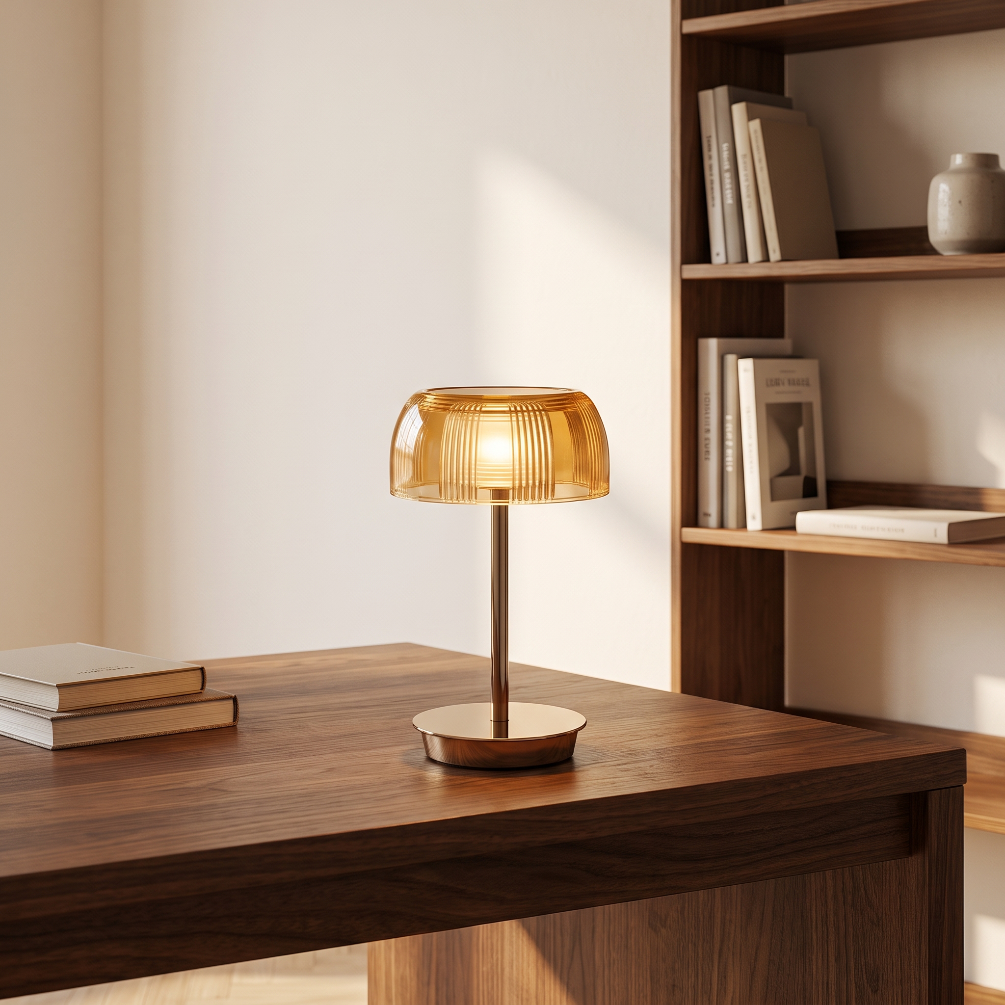 Mermaid portable LED table lamp on a home-office desk in a modern coastal study