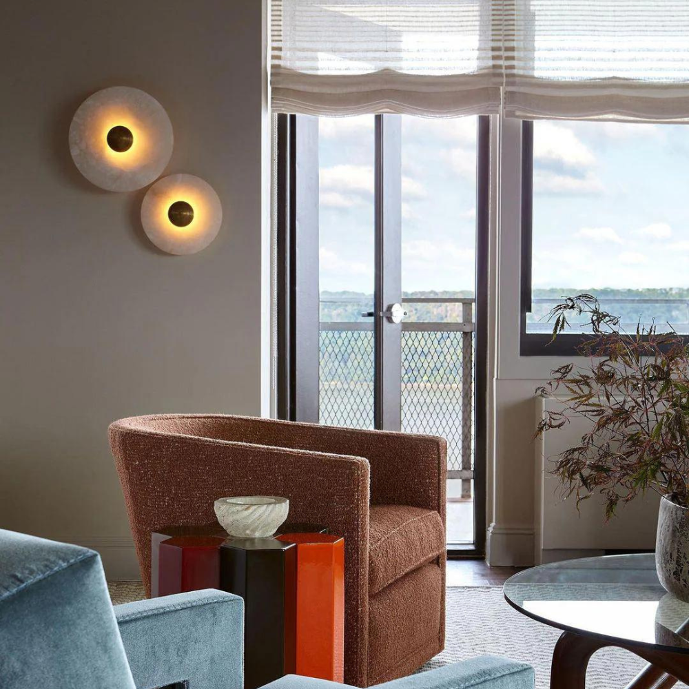 Miki round alabaster wall light dimensions guide for all disc sizes and sets