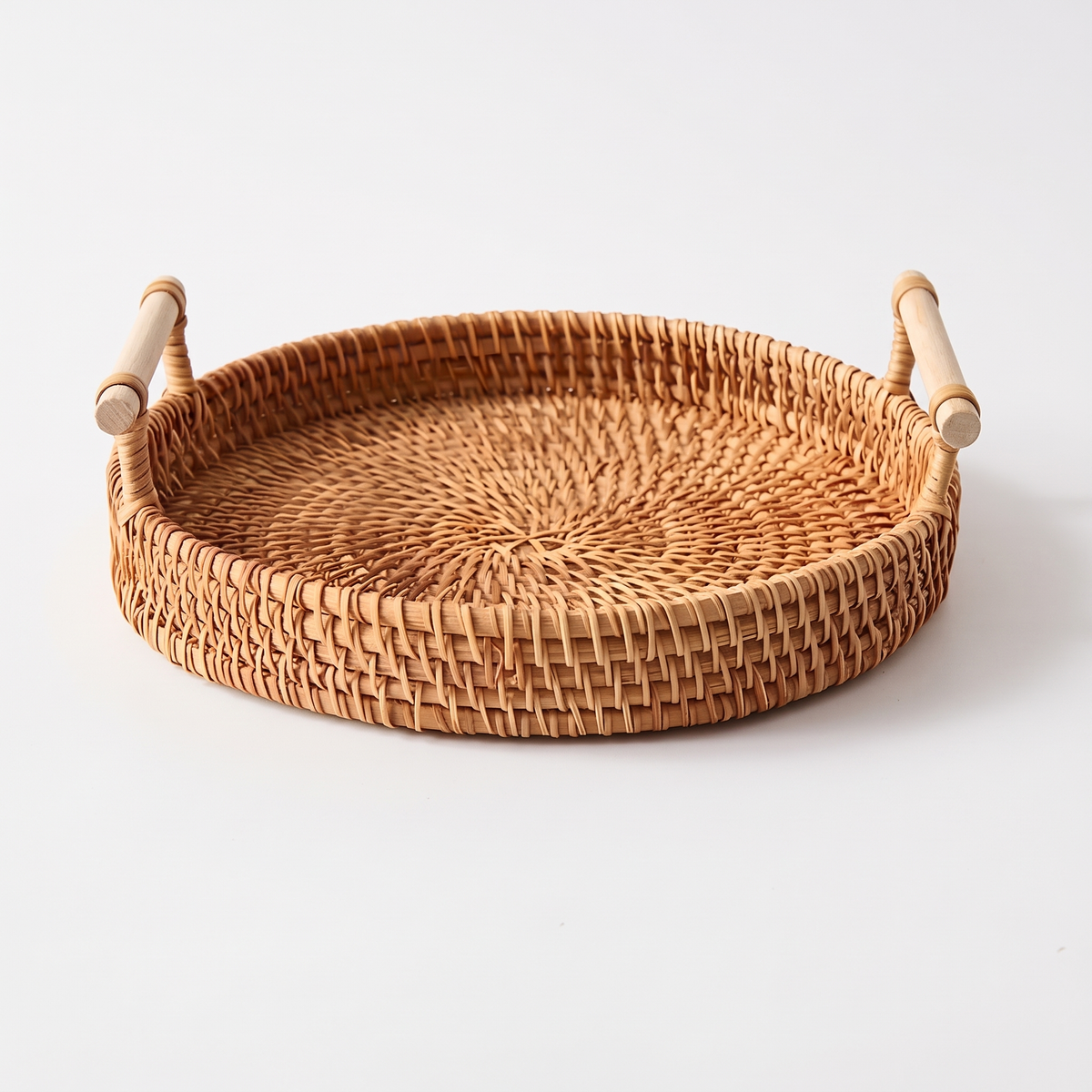 Mila Rustic Rattan Serving Tray on a plain white studio background