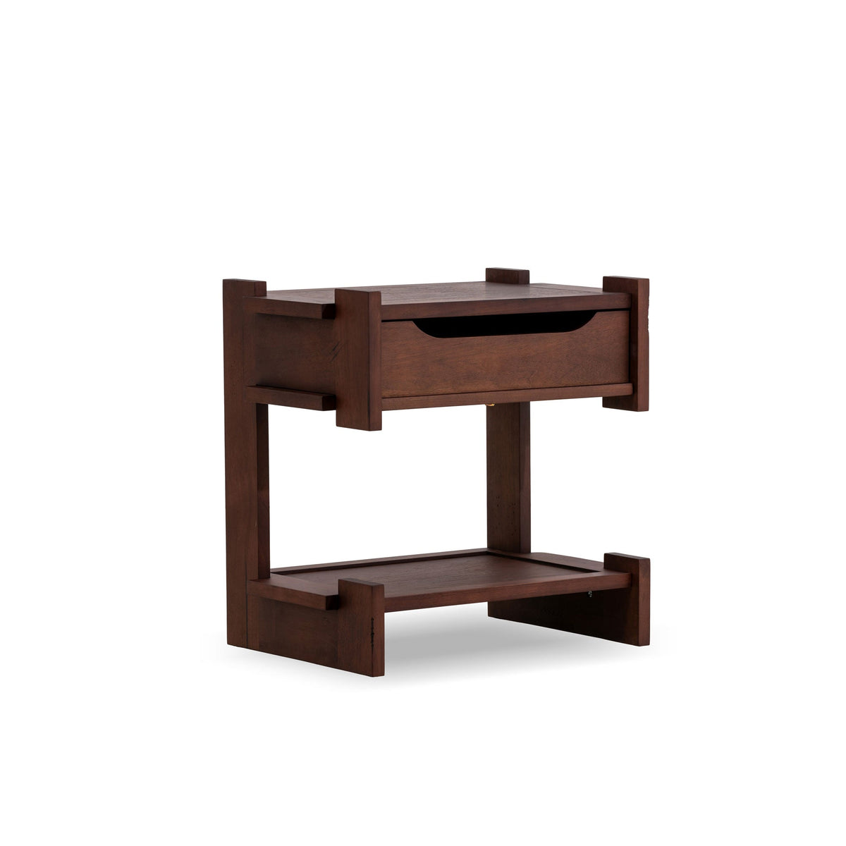 Mona Ash Wood Side Table drawer and open lower shelf detail in Golden Pecan ash