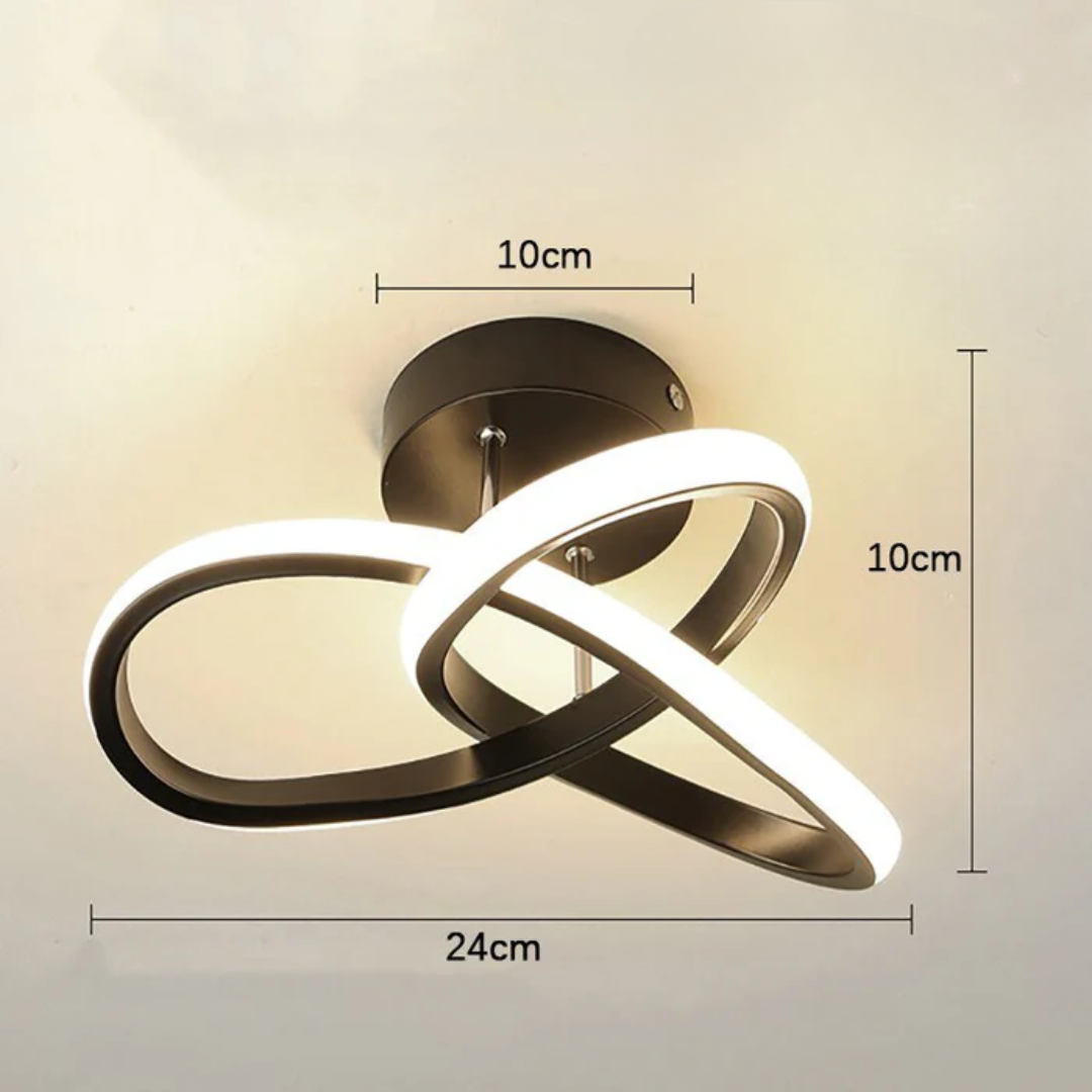 Dimension diagram of the black Monni LED ceiling light, 24 cm wide and 10 cm deep with a 10 cm canopy