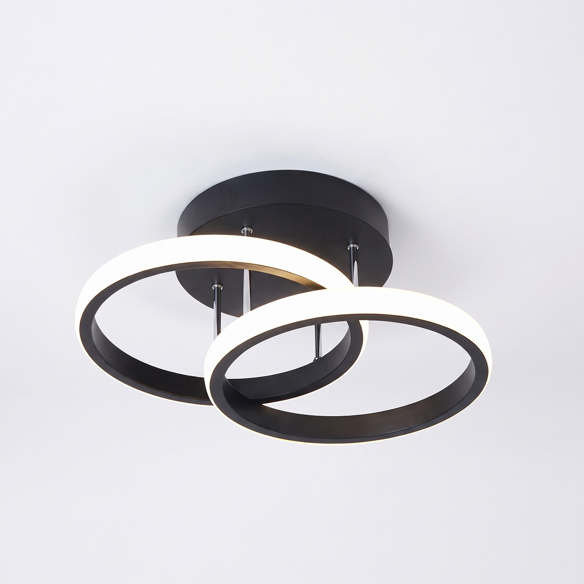 Monni LED ceiling light in the black double ring style on a plain white background