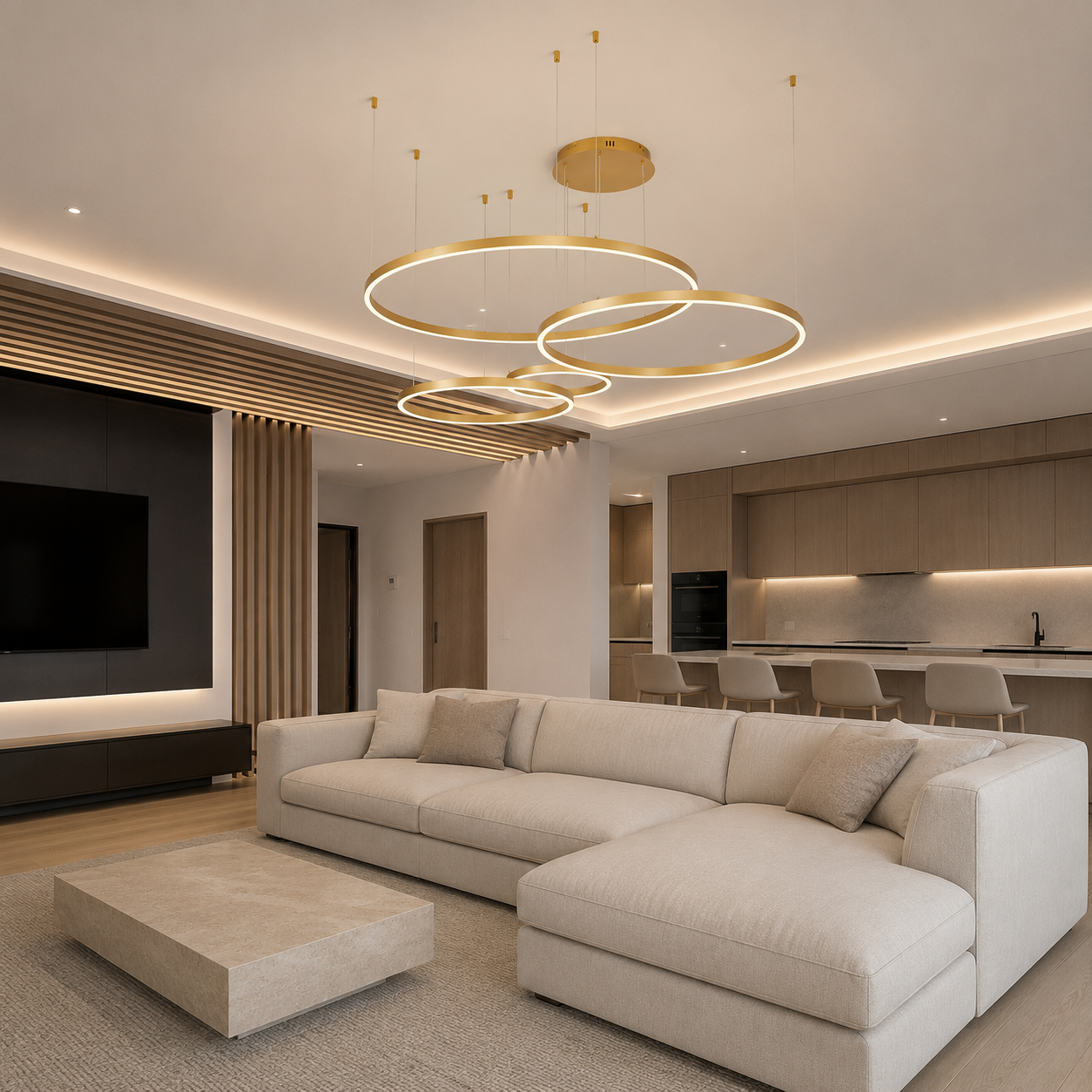 Moss Adjustable Ring LED Pendant Light in gold finish